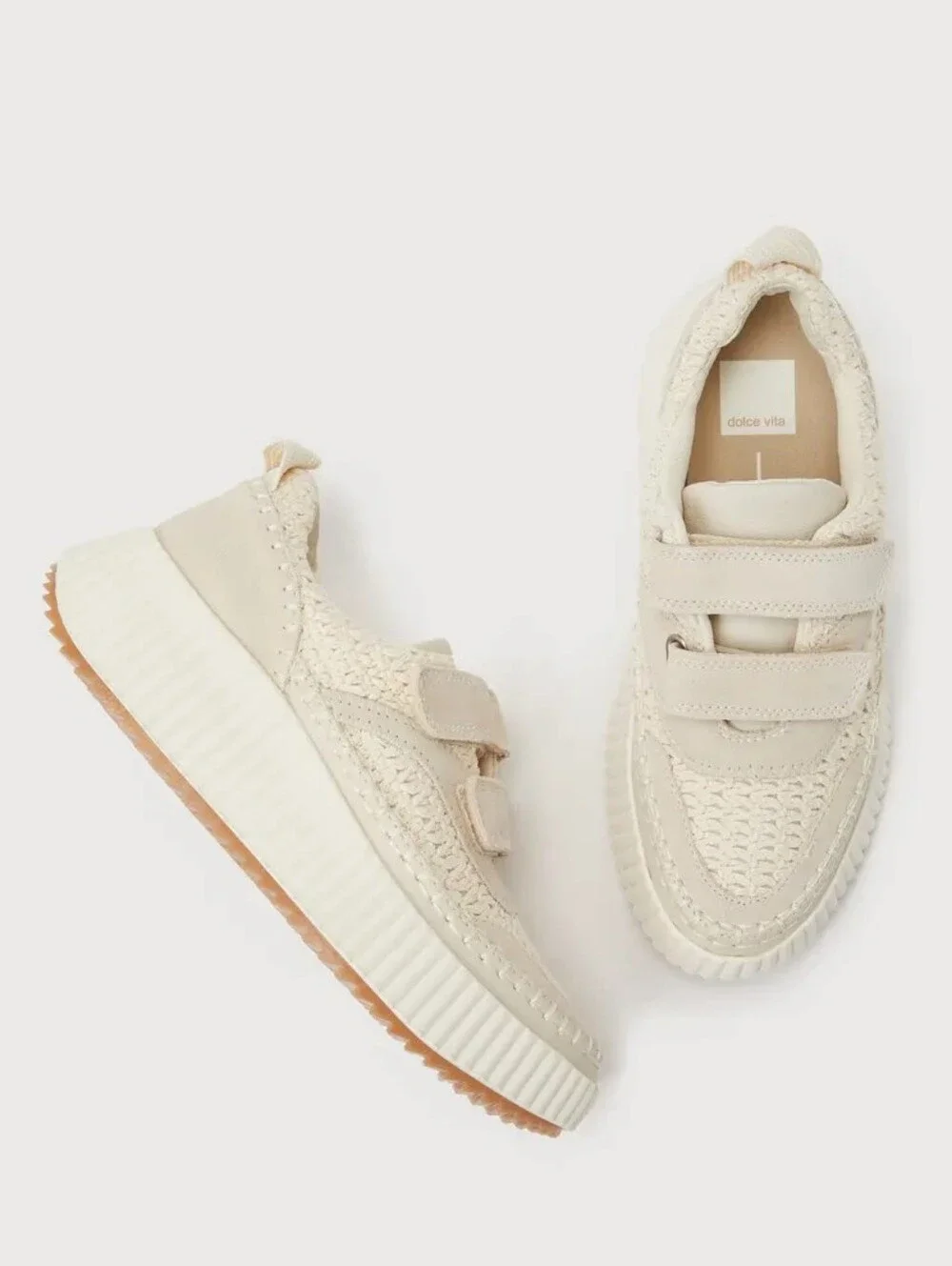 Dolce Vita Demo Sandstone Knit Suede Leather Platform Sneakers